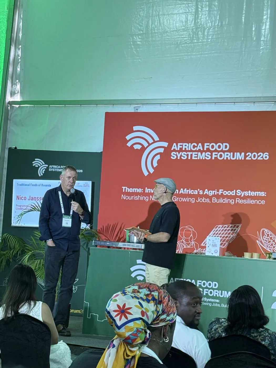 Live cooking demo on stage at the Africa Food Systems Forum