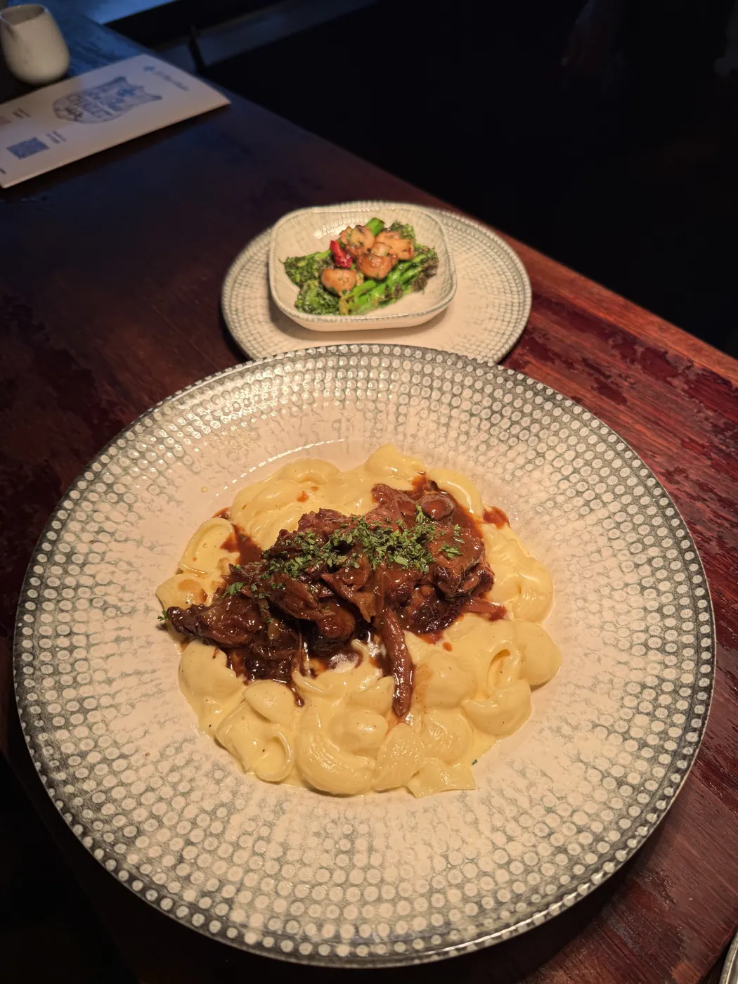 Braised beef, creamy pasta