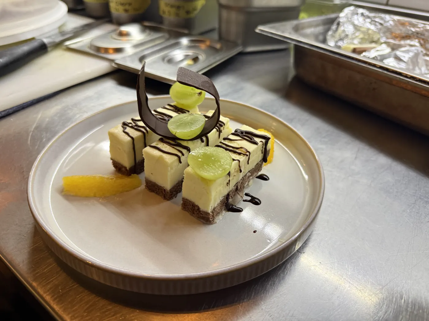 Cheesecake bars on the pass
