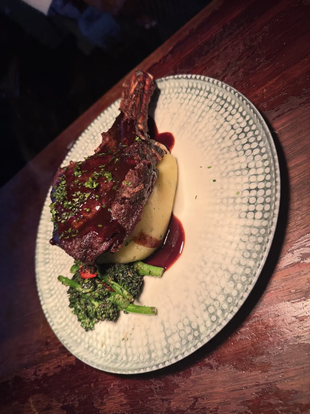 Glazed chop with red wine jus