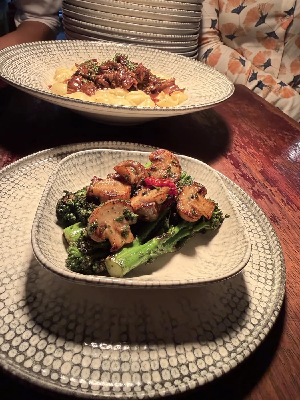 Mushrooms and broccolini