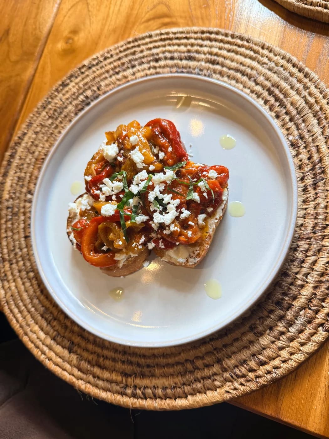 Roasted pepper and feta bruschetta